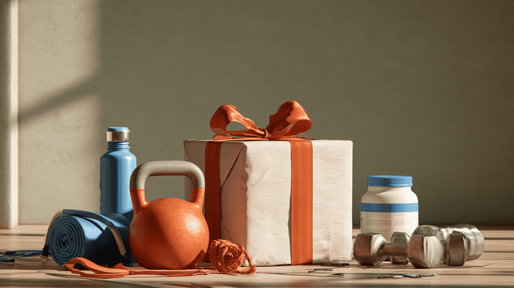 Cadeaus voor sporters omringd door sportspullen