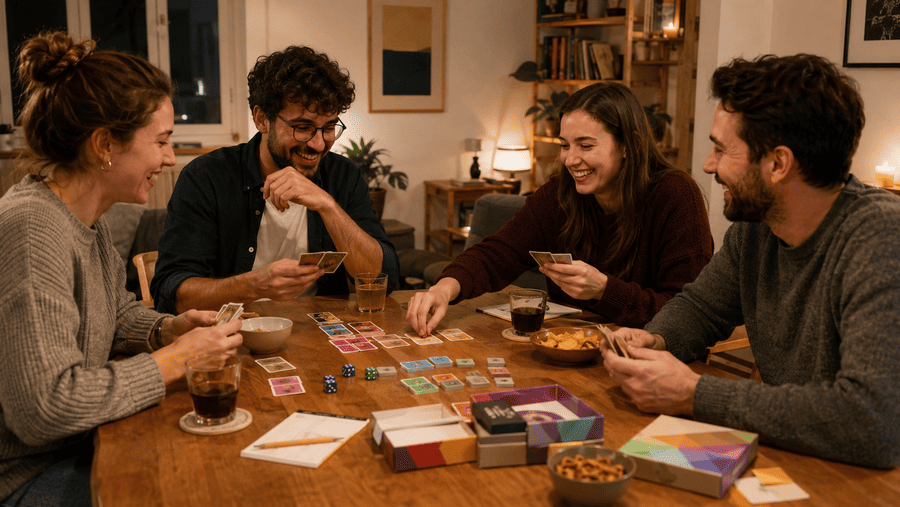 vriendengroep speelt gezellig een budgetspel